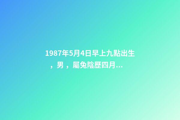 1987年5月4日早上九點出生，男，屬兔陰歷四月初七生辰八字解析。 陰歷1987年5月4日仔時出生的人五行中缺什么